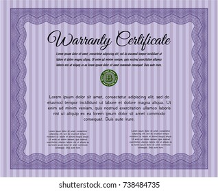 Violet Vintage Warranty template. Customizable, Easy to edit and change colors. With complex linear background. Money Pattern. 