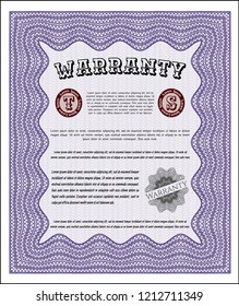 Violet Vintage Warranty template. Detailed. With quality background. Money Pattern. 