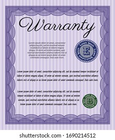 Violet Vintage Warranty template. Detailed. With complex background. Artistry design. 