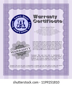 Violet Vintage Warranty template. Easy to print. Detailed. Money design. 