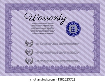 Violet Vintage Warranty template. Easy to print. Vector illustration. Perfect design. 