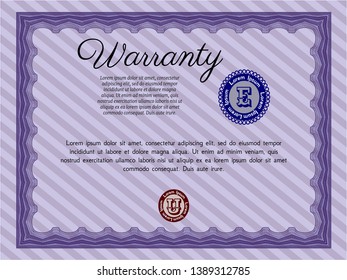 Violet Vintage Warranty template. Elegant design. With guilloche pattern. Detailed. 