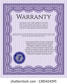 Violet Vintage Warranty template. With guilloche pattern. Detailed. Excellent design. 
