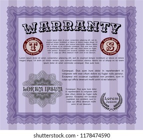 Violet Vintage Warranty template. Money style design. With guilloche pattern and background. Detailed. 