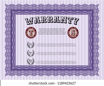 Violet Vintage Warranty template. Money Pattern design. Vector illustration. With great quality guilloche pattern. 