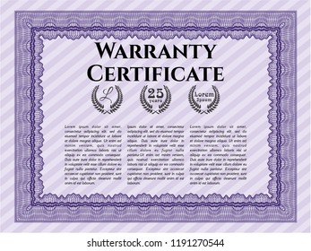 Violet Vintage Warranty template. Nice design. Customizable, Easy to edit and change colors. With guilloche pattern and background. 