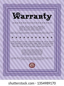 Violet Vintage Warranty template. Printer friendly. Detailed. Retro design. 