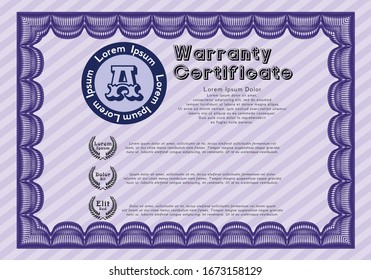 Violet Vintage Warranty template. Printer friendly. Vector illustration. Superior design. 