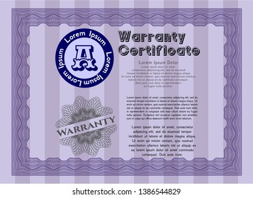 Violet Vintage Warranty template. With quality background. Vector illustration. Lovely design. 