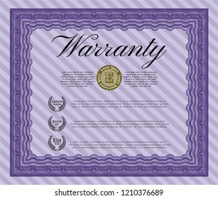 Violet Vintage Warranty template. Retro design. With quality background. Customizable, Easy to edit and change colors. 