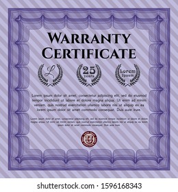 Violet Vintage Warranty template. Retro design. Detailed. With quality background. 