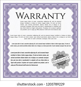 Violet Vintage Warranty template. Sophisticated design. With guilloche pattern and background. Detailed. 