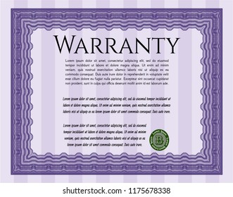 Violet Vintage Warranty template. Superior design. Vector illustration. With great quality guilloche pattern. 