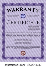 Violet Vintage Warranty template. Superior design. Vector illustration. With complex linear background. 