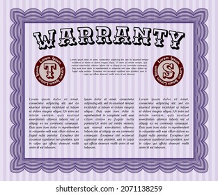 Violet Vintage Warranty template. Superior design.  Complex background.   