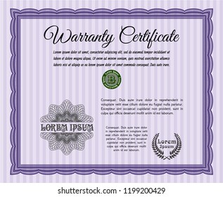 Violet Vintage Warranty template. Vector illustration. Complex background. Perfect design. 