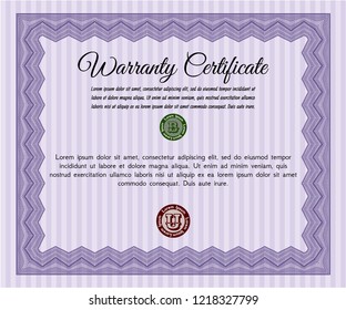 Violet Vintage Warranty template. Vector illustration. With guilloche pattern. Money style design. 