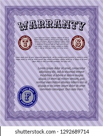 Violet Vintage Warranty template. Vector illustration. With great quality guilloche pattern. Superior design. 
