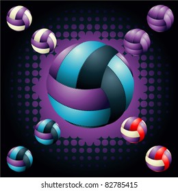 Violet volleyballs on the halftone background