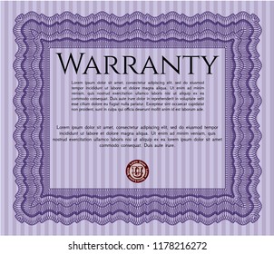 Violet Warranty Certificate template. Artistry design. Detailed. Printer friendly. 