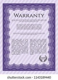 Violet Warranty Certificate template. With background. Money design. Customizable, Easy to edit and change colors. 