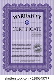 Violet Warranty Certificate template. With background. Customizable, Easy to edit and change colors. Retro design. 