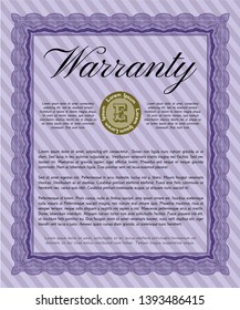 Violet Warranty Certificate template. Beauty design. Vector illustration. With guilloche pattern and background. 