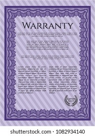  Violet Warranty Certificate template. With complex background. Lovely design. Vector illustration. 
