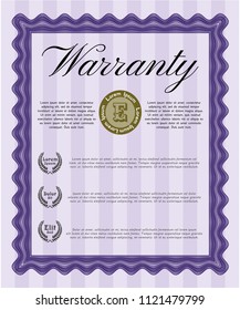 Violet Warranty Certificate template. With complex linear background. Detailed. Modern design. 