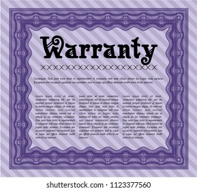 Violet Warranty Certificate template. With complex background. Customizable, Easy to edit and change colors. Artistry design. 