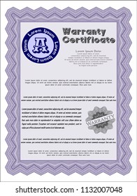 Violet Warranty Certificate template. With complex background. Retro design. Detailed. 