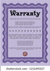 Violet Warranty Certificate template. With complex background. Customizable, Easy to edit and change colors. Beauty design. 
