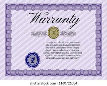 Violet Warranty Certificate template. With complex background. Vector illustration. Modern design. 