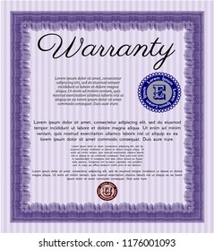 Violet Warranty Certificate template. Complex background. Customizable, Easy to edit and change colors. Superior design. 