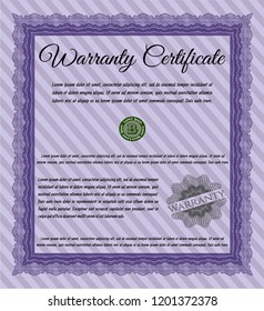 Violet Warranty Certificate template. Complex background. Vector illustration. Money design. 