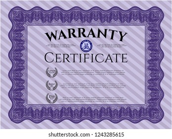 Violet Warranty Certificate template. With complex linear background. Detailed. Money design. 