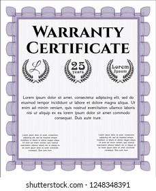 Violet Warranty Certificate template. With complex linear background. Lovely design. Customizable, Easy to edit and change colors. 