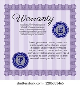 Violet Warranty Certificate template. Complex background. Customizable, Easy to edit and change colors. Money Pattern design. 