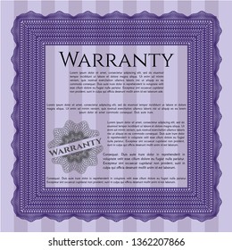 Violet Warranty Certificate template. With complex linear background. Good design. Customizable, Easy to edit and change colors. 