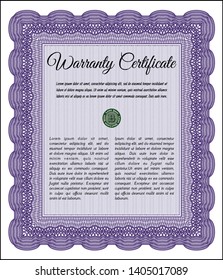 Violet Warranty Certificate template. Complex background. Sophisticated design. Vector illustration. 