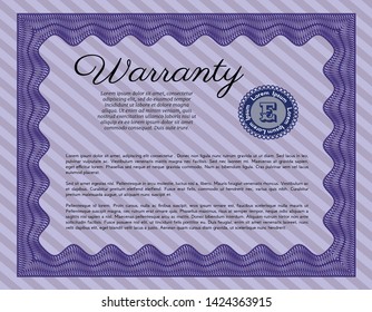 Violet Warranty Certificate template. With complex background. Detailed. Modern design. 