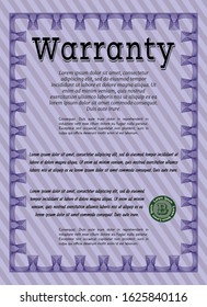 Violet Warranty Certificate template. Complex background. Customizable, Easy to edit and change colors. Artistry design. 