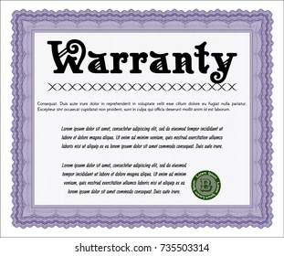 Violet Warranty Certificate template. With complex linear background. Modern design. Vector illustration. 