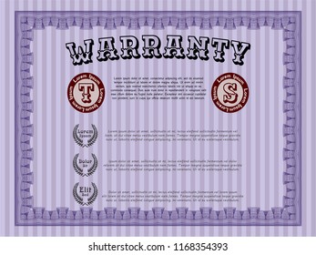 Violet Warranty Certificate template. Cordial design. Easy to print. Vector illustration. 