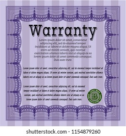 Violet Warranty Certificate template. Customizable, Easy to edit and change colors. Easy to print. Sophisticated design. 