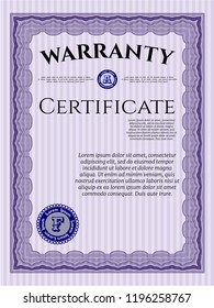 Violet Warranty Certificate template. Customizable, Easy to edit and change colors. With great quality guilloche pattern. Perfect design. 