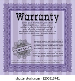 Violet Warranty Certificate template. Customizable, Easy to edit and change colors. With guilloche pattern and background. Excellent design. 