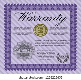 Violet Warranty Certificate template. Customizable, Easy to edit and change colors. With complex linear background. Lovely design. 