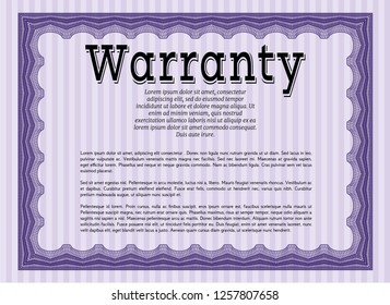 Violet Warranty Certificate template. Customizable, Easy to edit and change colors. With guilloche pattern. Artistry design. 
