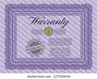 Violet Warranty Certificate template. Customizable, Easy to edit and change colors. With complex background. Elegant design. 